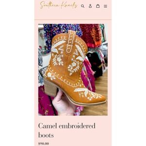 New Western MiMi dark camel‎ floral embroidered cowboy Boots women's 6